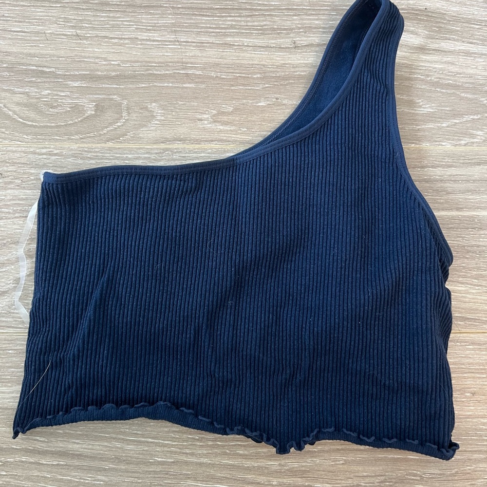 Peloton One-Shoulder Ribbed Navy Top